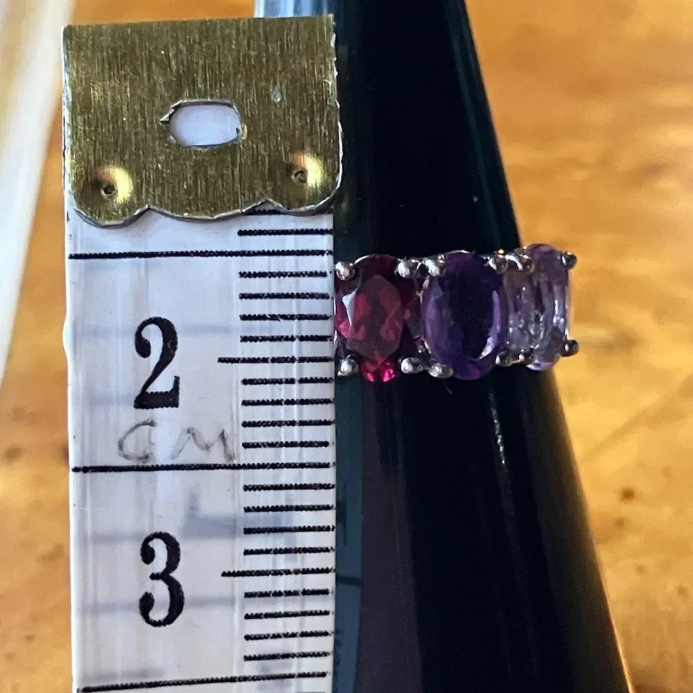 Natural Garnet Amethyst Sterling Silver Ring Size 5.75